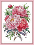 CaptainCrafts Cross Stitch Kits Flowers Stamped Printed Fabric Cross Stitching DIY Needlepoint Embroidery Kit for Adults - color: Peony flowers, style: Stamped