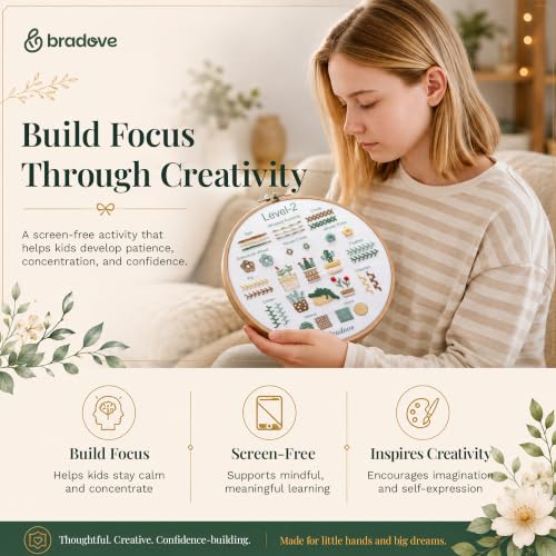 Bradove Beginner Embroidery Kit for Adults and Kids - color: Stitches Practice-C