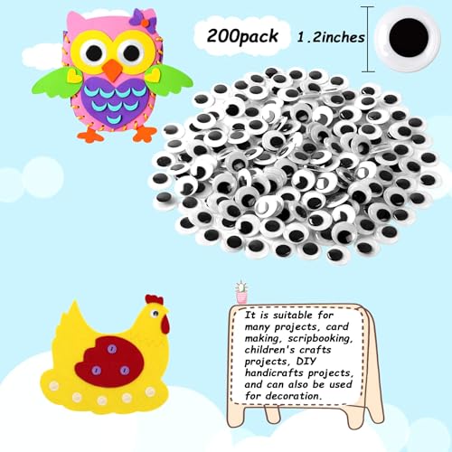 FEBSNOW 200 Pcs Large Googly Eyes Self Adhesive, 30mm Craft Wiggle Eyes for Kids DIY Crafts Projects and Holiday Decorations - size: 30mm