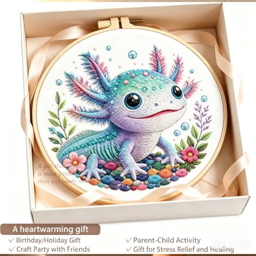 niurenmaoyi Axolotl Embroidery Kit for Adults,Needlepoint Kit - color: Embroidery Kits-0621-05