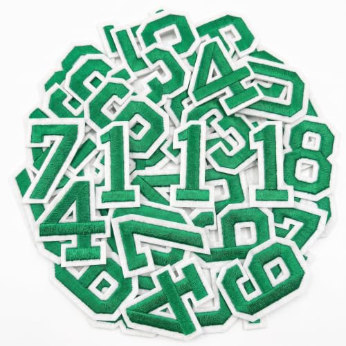 Jongdari 30 Pcs Iron-on Numbers for Clothing, Small Embroidery Number Patches with Iron-on Adhesive 3 Sets 0-9 Appliques for Jersey Shirts, Jackets, Hats, Jeans, Shoes, Bags (Green) - color: Green, size: 30 Numbers
