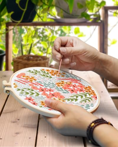 TINDTOP Embroidery Kit for Adult, 3 Pack Embroidery DIY Starter Kit, with Stamped Patterns, Hoop, Tools, Colorful Threads with Needles, Instructions (Bouquet) - color: Bouquet