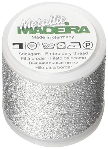 Madeira 9842-41 Metallic Nylon/Polyester Embroidery Thread, 40wt/220 yd, Textured Silver - color: Textured Silver