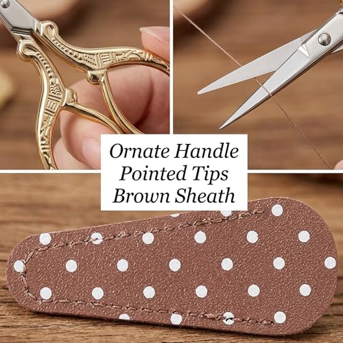 BIHRTC 3.6Inch Vintage Crochet Scissors Small Embroidery Sewing Handcraft - color: Gold