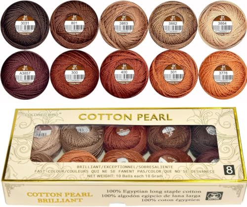 10 Colors Double Mercerized Egyptian Long Staple Cotton Pearl Thread Ball 10 Grams Rainbow Color Embroidery Thread for Crochet Hardanger Cross Stitch Hand Embroidery,caffee Series - color: Maillard Brown color