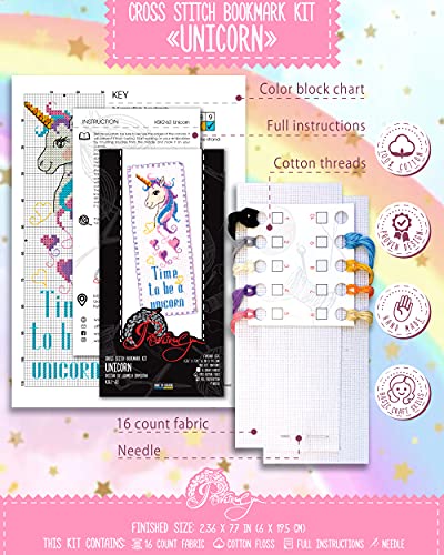 Povitrulya Unicorn Counted Cross Stitch Bookmark Kit - DIY Embroidery Set - color: Unicorn