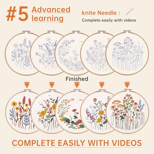 CYANFOUR 5 Pack Beginner Embroidery Kit for Adults with Video & Instruction - color: colorful