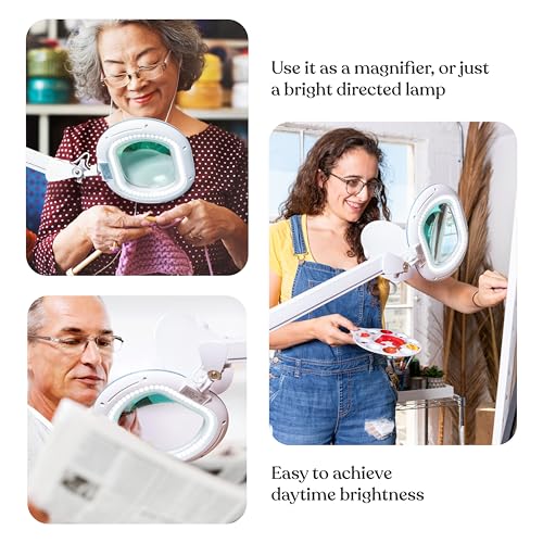 Brightech LightView Pro Magnifying Glass with Stand and Light – Magnifying Floor Lamp with 6-Wheels on a Sturdy Base for Facials – LED Work Light with XL Magnifier Glass for Crafts and Projects