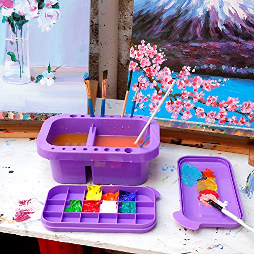 MyLifeUNIT Paint Brush Cleaner, Paint Brush Holder with Palette, Purple - color: Purple