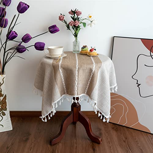 Rustic Small Square Tablecloths Linen Wrinkle Free Table Cloth Washable Farmhouse Embroidery Tablecloth for Indoor Outdoor End Coffee Tea Table Home Christmas Decoration Square Brown 36X36 Inches - color: Brown Striped-a