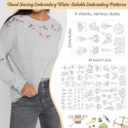 Water Soluble Embroidery Patterns, Stick and Stitch Paper for Sewing - style: plant 1249