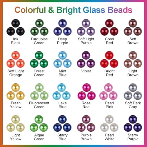 XSEINO About 1200+ PCS 6mm Imitation Pearl Style Glass Beads Bracelet Making Kit, 24 Assorted Colors Imitation Pearl Series Crystal Beads for Jewelry Making and DIY Crafts, Friendship Bracelets - color: Pearl Glass Beads