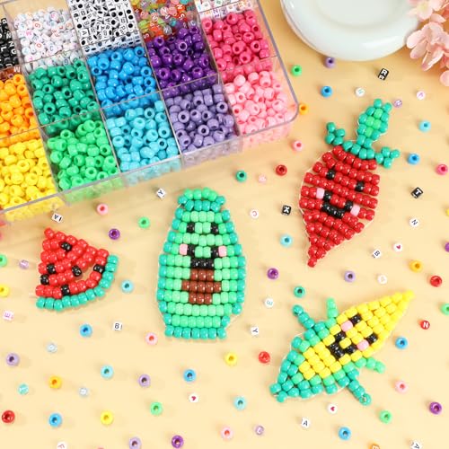 1720+pcs Pony Beads Kit 1830pcs 6 Style Letter Alphabet Beads Rainbow Plastic Pony Bead Bulk Multicolor Kandi Bead Elastic String DIY Crafts Jewelry Making Kit for Bracelets Necklaces - color: Solid Pony Beads with Letter