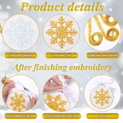 Roowest 6 Sets Christmas Embroidery Kits Snowflake Ornament DIY,Gold - color: Gold