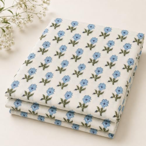 100% Cotton Fabric by the Yard, Hand Block Print Fabric for Sewing RB-182 - color: Rb-182 White, size: 5 Yard pre cut