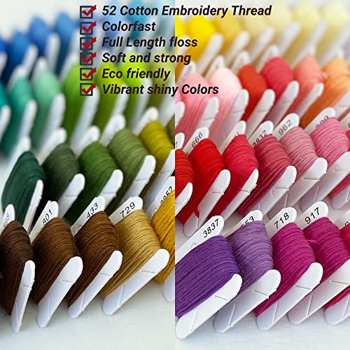 Embroidery Floss,52 Rainbow Colors Hand Embroidery Thread on Bobbins.