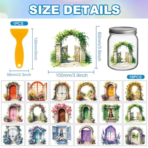 GLOBLELAND 18 Sheets Flower Doors and Window Transfer Stickers 3.9x3.6inch - style: Flower Door Window