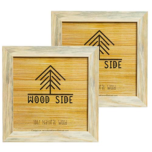 Rustic Wooden Square Picture Frames 8x8 - Set of 2 - Natural Solid Eco Wood with Real Glass for Wall Mounting and Tabletop Photo Frame - color: Natural