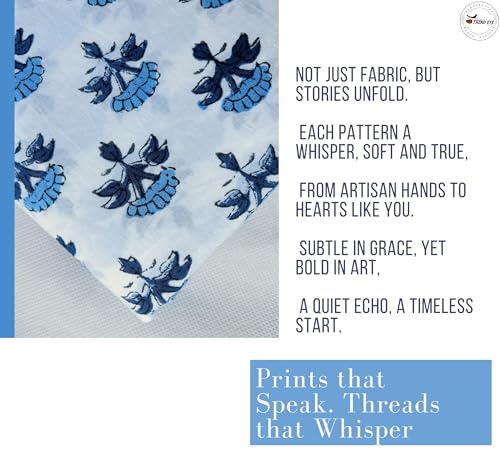 100% Cotton Fabric by the Yard, Hand Block Print Fabric for Sewing RB-112 - color: Rb-112 Blue, size: 1 Yard pre cut
