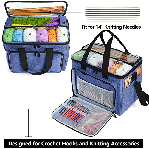 Teamoy Knitting Bag, Yarn Storage Organizer Crochet Bag Tote, Dark Blue - color: Dark Blue