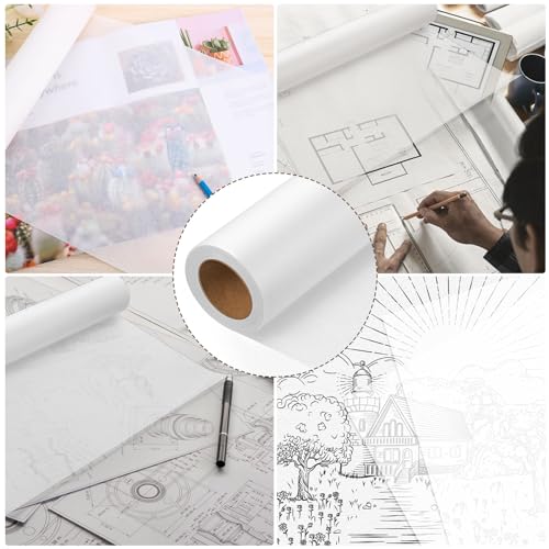 Tracing Paper Roll 12in x 25yd, White Trace Paper Pattern Paper Translucent Tracing Paper for Sewing, Drawing, Sketching, Gift Wrapping - size: 12in x 25yd
