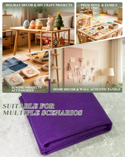 Puple Felt Fabric 36" X 36" 1.6mm Thick Soft Square Felt Sheet - color: Purple