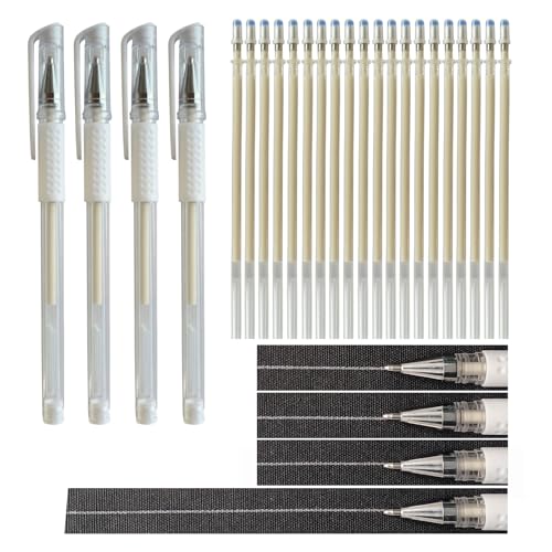 4 Heat-Erasable Fabric Pen Barrels with 20 White Refills for quilting supplies, sewing supplies, embroidery, DIY crafts. (White)