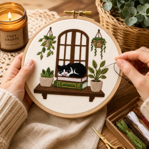 Nuberlic Embroidery Kit for Beginners Stamped Black Cat - color: Black Cat