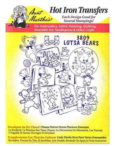Lots of Teddy Bears Aunt Martha's Hot Iron Embroidery Transfer