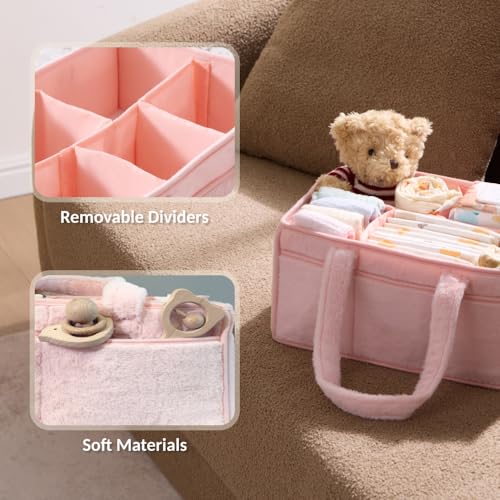 luxury little Soft Baby Diaper Caddy Organizer, Nursery Storage Basket with Removable Divider, Portable Baby Diapers Basket, Gifts for New Parent, Baby Shower (Light Pink) - color: Light Pink