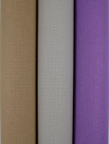 KCS 3 pc of 15" x 18"(38cmx45cm) Counted Cross Stitch Cotton Aida Cloth Needlework Rolled Fabric Box,14CT,Pearl Grey+Khaki+Lavender - color: Pearl Grey+khaki+lavender, size: 14CT