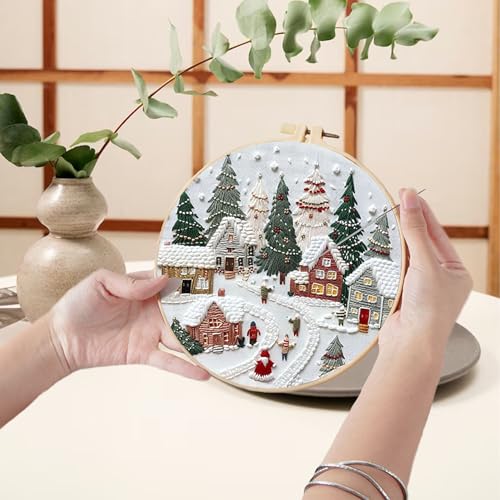 Ohcol 3 Sets Christmas Embroidery Kit,Cross Stitch Kits for Beginners,Needlepoint Kits for Adults with Easy Floral Pattern Hand Crafts,Hoop,Needle - color: Christmas