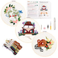 Looples Embroidery Kit for Beginners and Adults with Video Tutorials - Complete Embroidery Starter Kit with 3 Stamped Floral Patterns, Hoops, Threads, Needles, and Instructions (Car, Globe and Camera) - color: Car, Globe and Camera