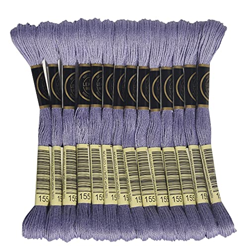 LE PAON Embroidery Floss, 14-Pack Six Strands 100% Long Staple Cotton Embroidery Thread, 8.7-Yard，Color Number：155, Med. Dk. Blue Violet - color: 155