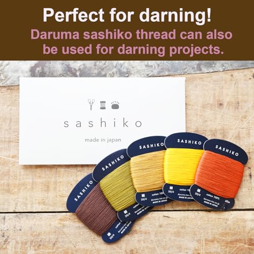 DARUMA Sashiko Thread 100% Cotton Card Type (43.7 yd) x 5 Colors with English Manual, Sewing & Embroidery Value Set with Gift Package(Thin, Kouyou) - color: Kouyou, size: Thin