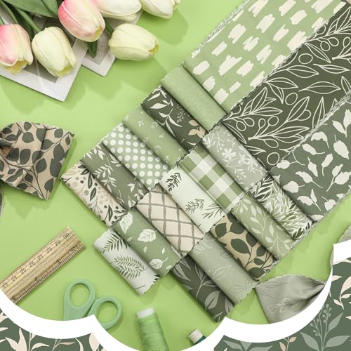 Hosuly 40 Pcs Sage Green Fabric Strips Jelly Elegant Quilting Fabric Scraps - color: Sage Green