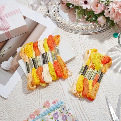 16 Skeins 131 Yards Multicolor Embroidery Thread Set 6 Ply 1.2mm Cotton Cross Stitch Embroidery Floss Friendship Bracelet String for Bracelet Making Knitting Stitching Sewing Crafts (Yellow) - color: Yellow