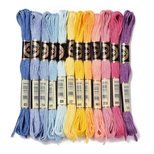 12 Skeins Cross Stitch Threads 0.5mm Embroidery Floss 6 Ply Polyester Friendship Bracelets Floss Crafts Floss 12 Color 8.75 Yards(8m)/Skein - color: 12 Skeins, Color B