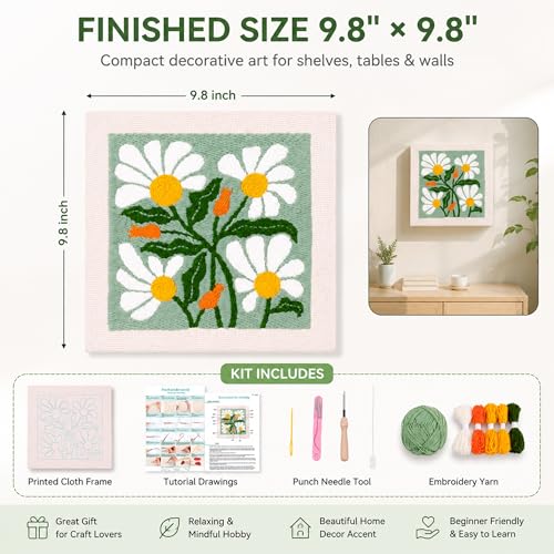 HRTHRT Punch Needle Kit for Beginners, 9.8" Frame Yarn Craft Set(Green) - color: Green