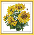 CaptainCrafts Cross Stitch Kits, New Counted Kit Unprinted 14CT Fabric Cross Stitching DIY Art DMC Needlecrafts Embroidery Kit for Adults Beginner (White, Sunflower) - color: Sunflower, style: White