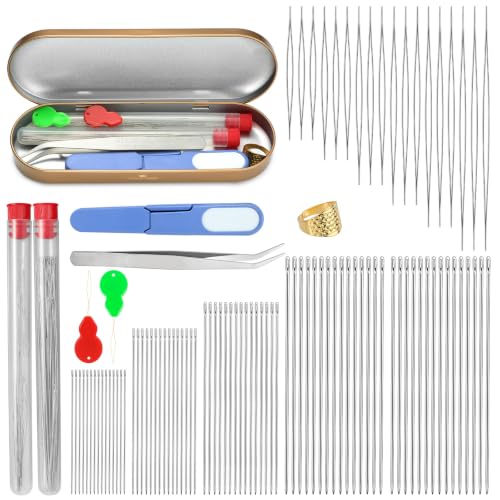 kdafio 100 Pcs Beading Needles Set Long Straight Large Eyes Thread Needles - style: 100 Pcs