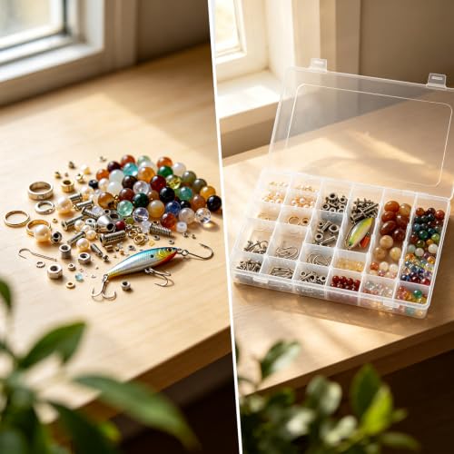 Guyuyii 6 Pcs Clear Plastic Organizer Box with Adjustable Dividers, 36 Grid Small Storage Case, Transparent Craft Organizer Container for Beads, Jewelry, Screws, Fishing Tackle, Art Supplies, Hardware - size: 6 Pack 36 Compartments
