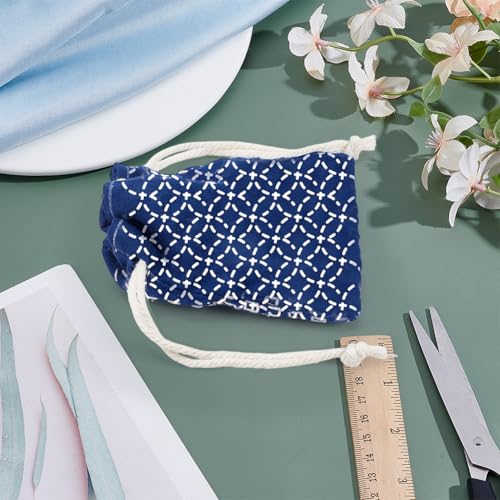 INFUNLY 3 Set Sashiko Drawstring Bag Kit DIY Sashiko Coin Purse Navy Blue Fabric Set for Beginners Make Your Own Tote Bag Thread Needles Hand Sewing Kit for Adults - style: Wave pattern