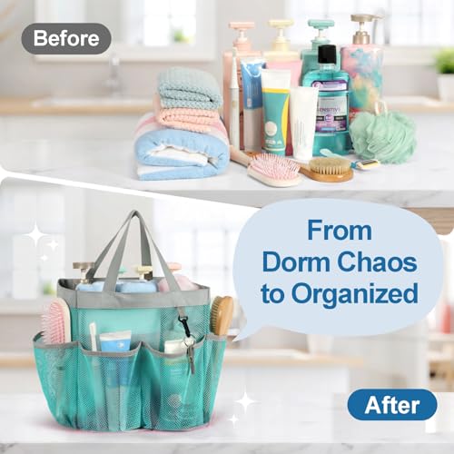Mesh Shower Caddy Portable - 8 Pockets, S-Hook, Shower Bag for Dorm Camping - color: 1 Pack Mint Green, size: L (Classic Dorm Caddy)