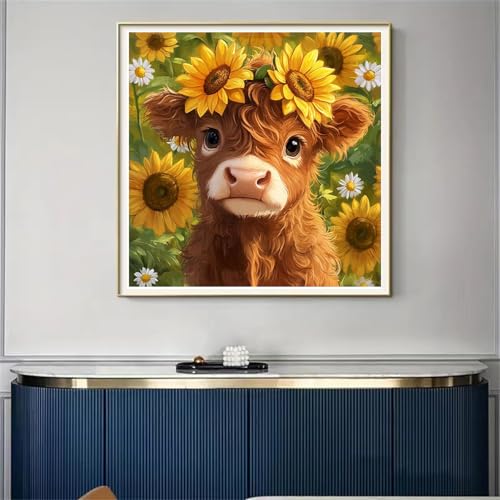 Highland Cattle Cross Stitch Kits for Beginners Adults, Sunflower Patterns Dimensions Needlepoint Art Crafts,Counted Cross Stitch Kits Embroidery Kits for Beginners Adults for Home Decor - color: Cross Stitch-1014-8