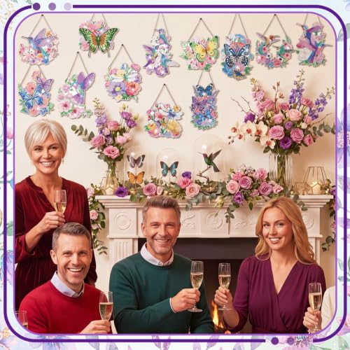 Cinnvoice Seasonal Diamond Art Hanging Kit,12 Pcs,Fluttering Garden - style: Fluttering Garden