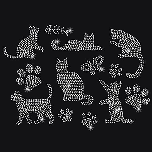 NBEADS Cats Rhinestone Iron on Hotfix, Heat Transfer Decal Bling Rhinestone Decals Patch Clothing Repair Applique for T-Shirt Clothing Pants Bags - color: Cats