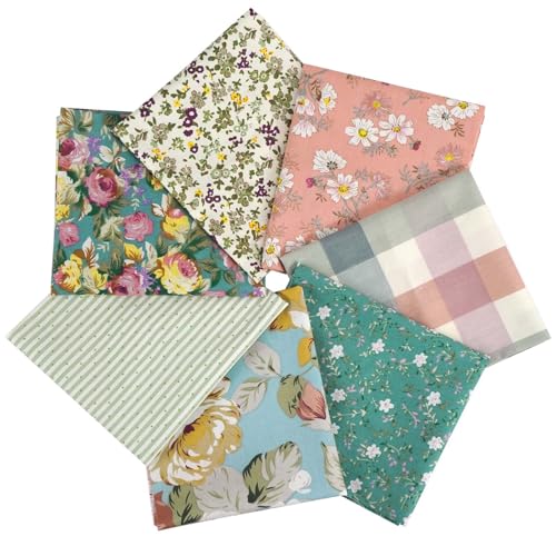 7 Pieces Cotton Fabric 18 x 22 Inches Precut Patchwork Fabric Set Fat Quarter Bundles for Sewing Quilting Crafting (Peony Lily) - color: Peony Lily