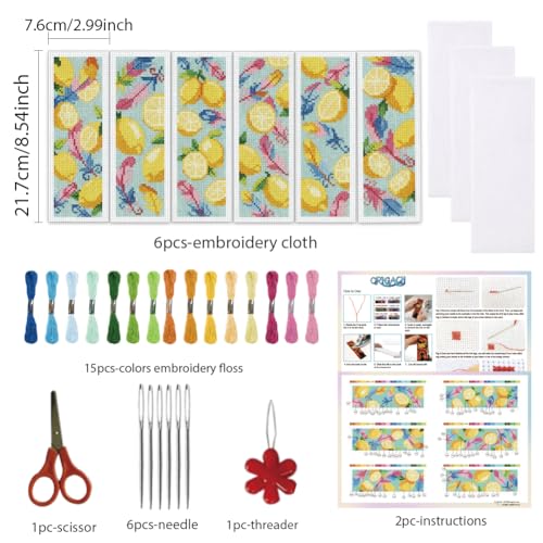 ORIGACH 6 Pack Lemon & Feather Cross Stitch Kit - style: Fresh Lemon & Feather
