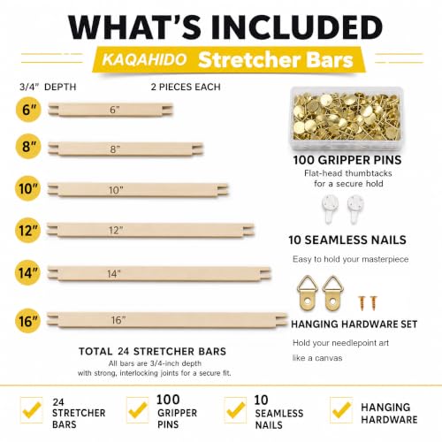 KAQAHIDO 6 Szie Needlepoint Stretcher Bars, 24pcs Set - size: 4Pcs Set ( 6"+8"+10"+12"+14"+16")